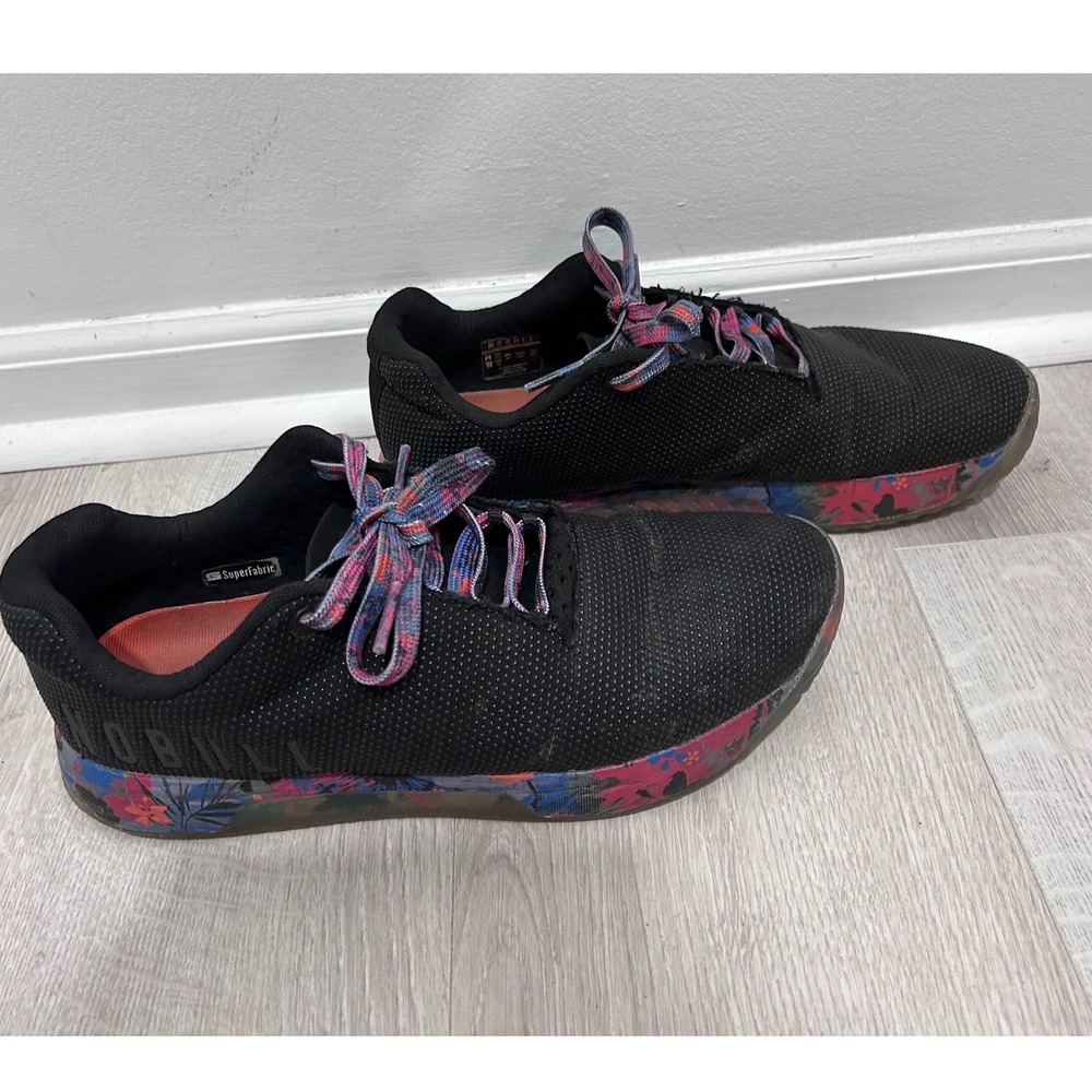NOBULL Trainer Black Floral Tropical SuperFabric Mens 10.5 Womens 12 Shoes Gym